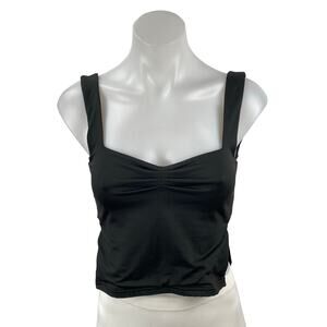 Reoria Womens Black Ruched Sweetheart Neck Sleeveless Side Split Crop Tank Top S